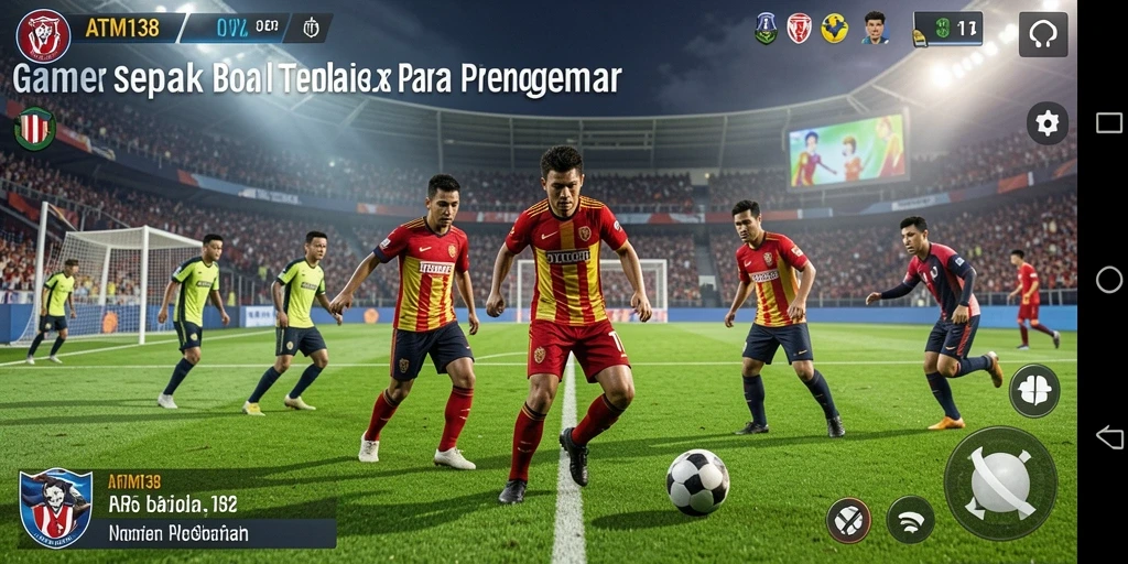 Screenshot utama ATM138 menunjukkan aksi seru di lapangan sepak bola.