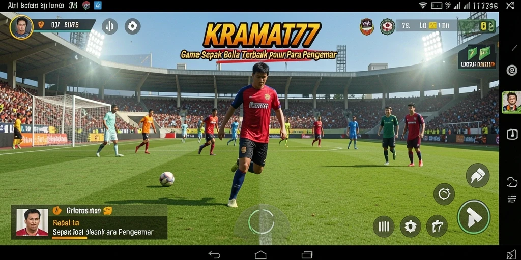 Screenshot gameplay KRAMAT77 menunjukkan aksi sepak bola mendebarkan.
