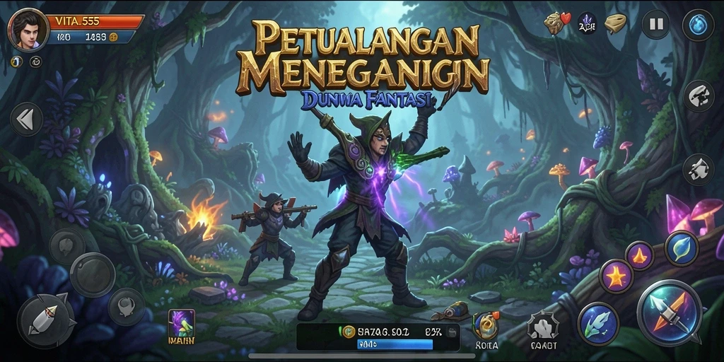 Tangkapan layar VITA555 menunjukkan pemain menjelajahi hutan magis yang menantang.